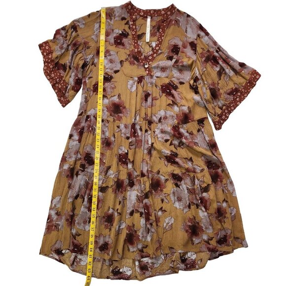 Uncle Frank Tiered Midi Shift Dress M Umber Rust Red V Neck Relaxed Bohemian - Picture 5 of 7